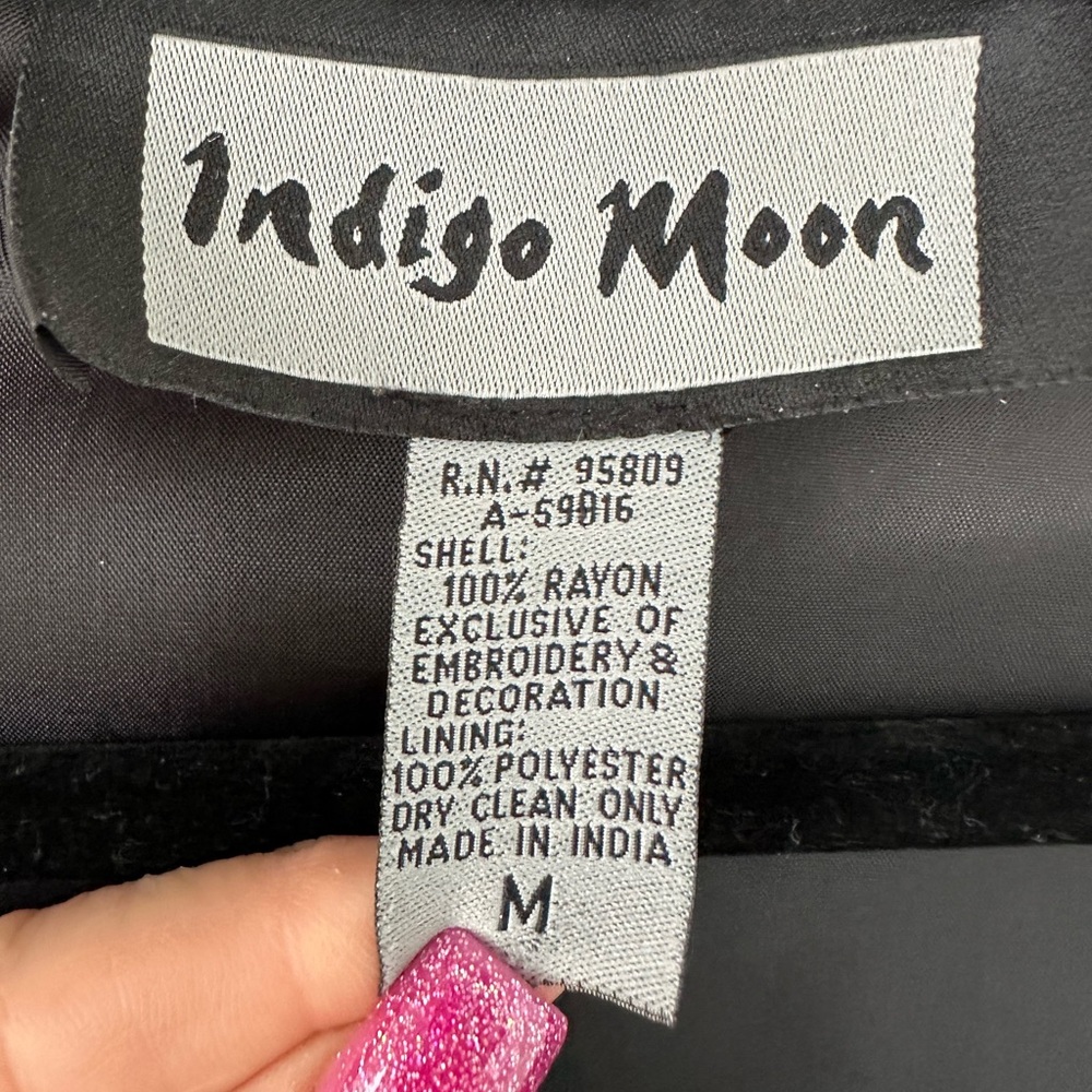 Indigo Moon Embroidered Jacket Metallic Medium Gold Leaves Button Down Lined - Picture 8 of 14